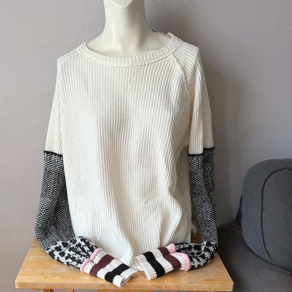 Free People Thermo Waffle Contrast Knit Sleeves Sweater